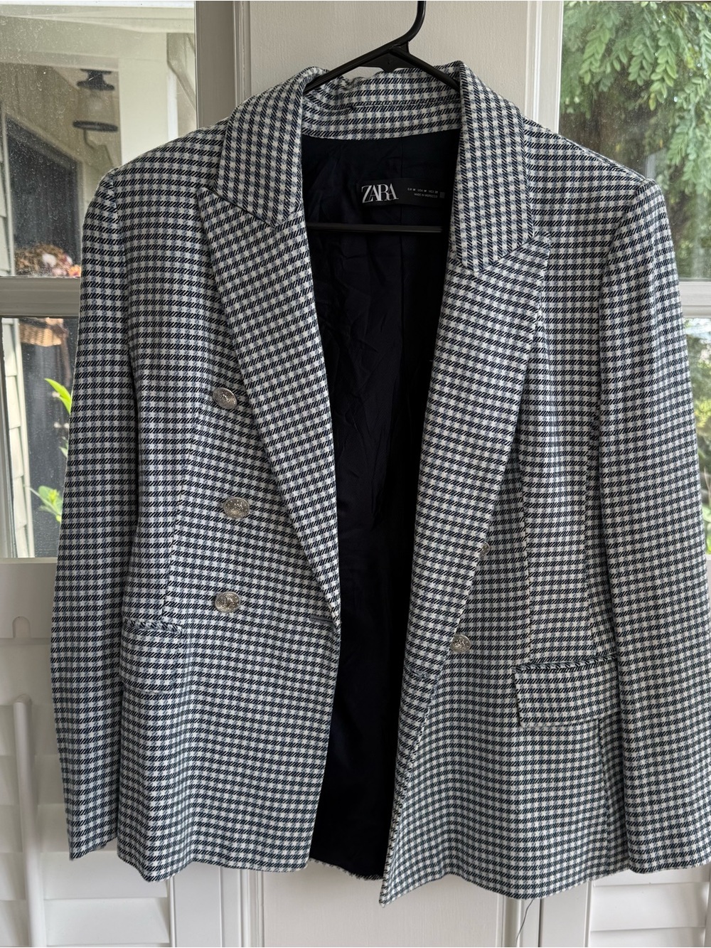 Zara Navy Gingham Blazer Jacket Women’s Medium